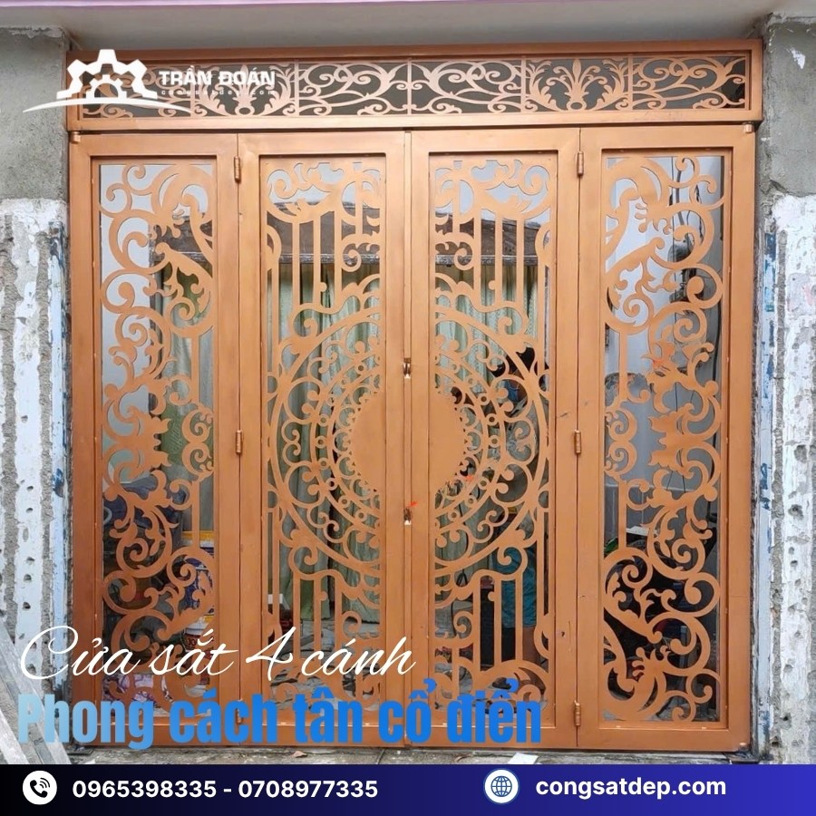 Mẫu cửa sắt 4 cánh tân cổ điển